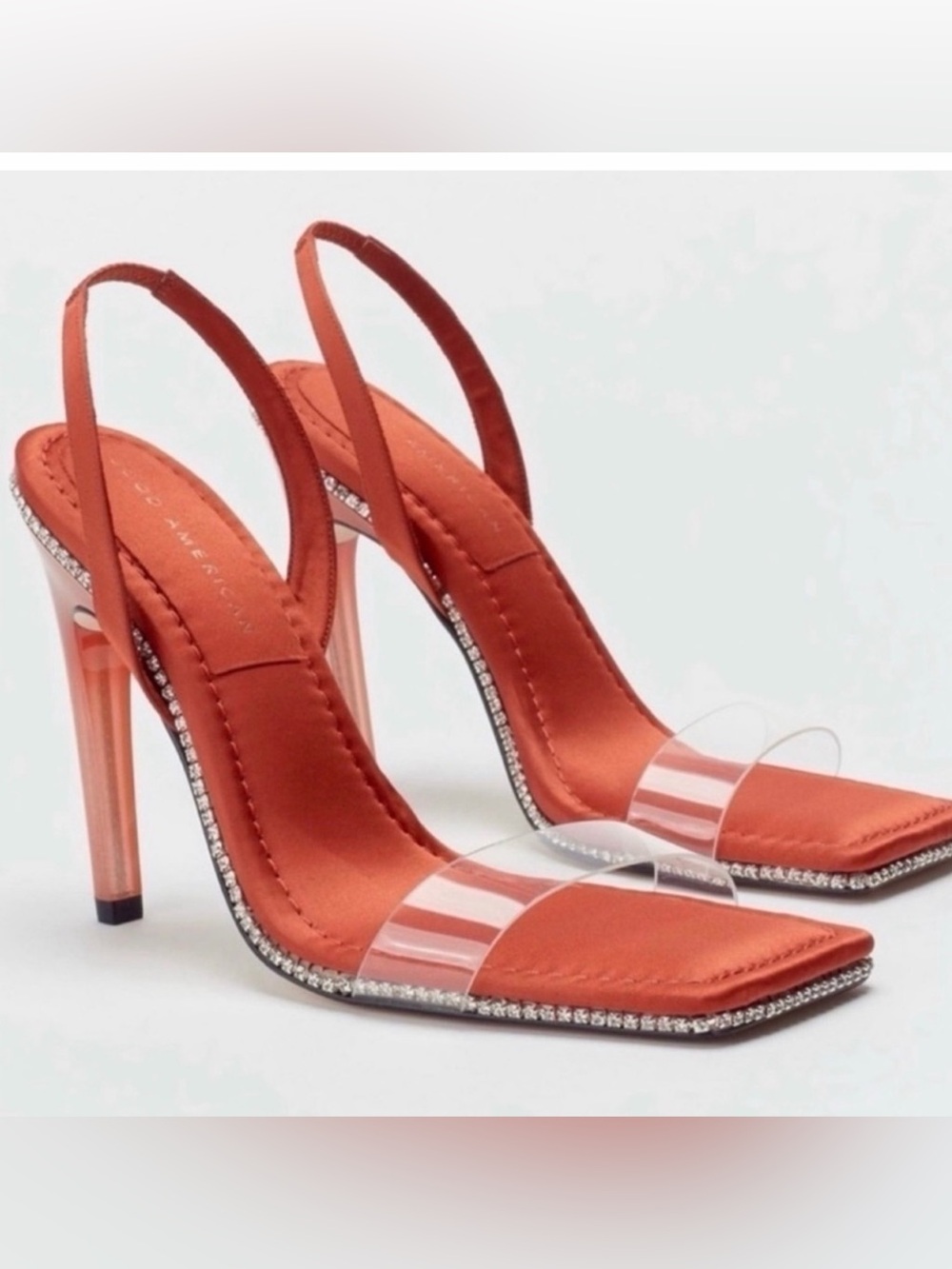 GOOD AMERICAN Crystal Crush Lucite Slingback Stiletto Sandals/Ombre Heels 5.5